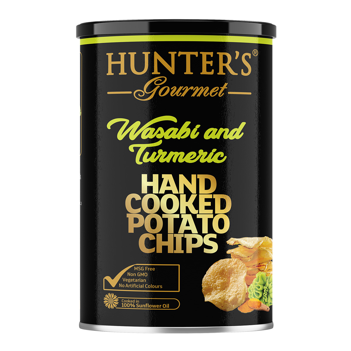 Hunters Gourmet Hand Cooked Potato Chips Wasabi And Turmeric Gold