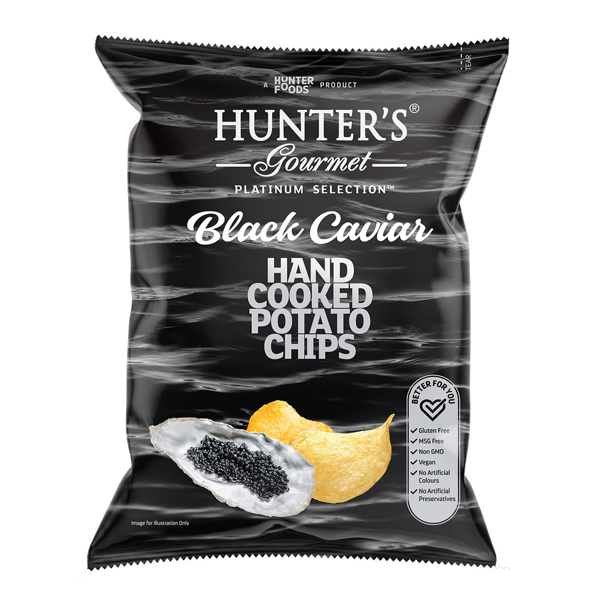 Hunters Gourmet Hand Cooked Potato Chips Black Caviar Platinum