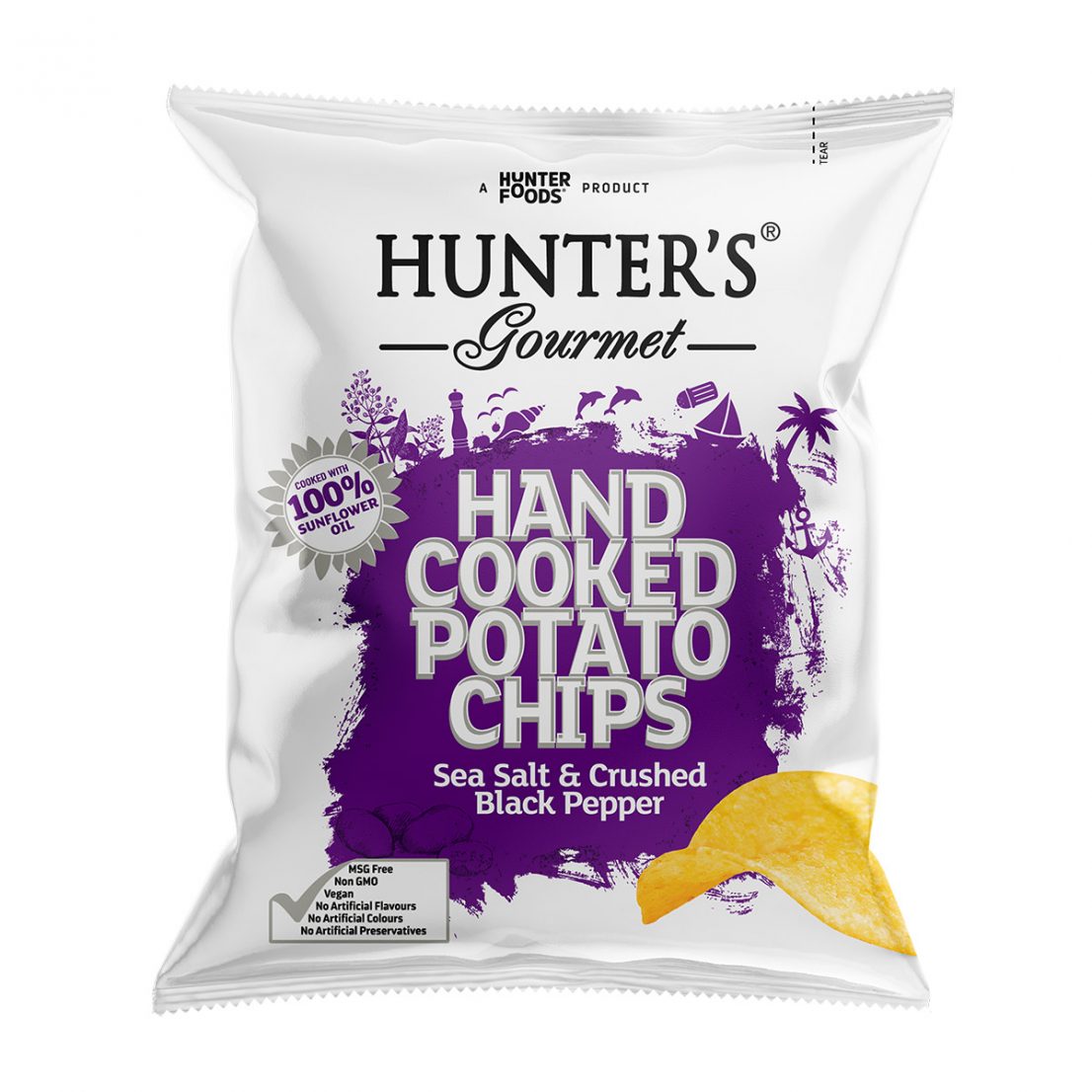 Hunters Gourmet Hand Cooked Potato Chips Sea Salt And Crushed Black