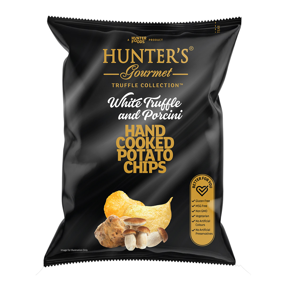 Hunters Gourmet Hand Cooked Potato Chips White Truffle And Porcini Truffle Collection 125gm 