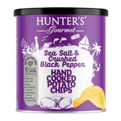 Hunter's Gourmet Hand Cooked Potato Chips - Sea Salt & Crushed Black Pepper (40gm can)